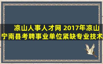 凉山人事人才网 2017年凉山宁南县考聘事业单位紧缺专业技术人才公告(155人)